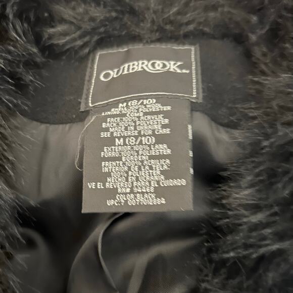 Outbrook 100% Wool Jacket Faux Fur Shawl Collar SZ M 8-10 Black Overcoat Preppy - Picture 10 of 12